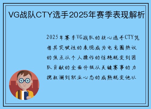 VG战队CTY选手2025年赛季表现解析