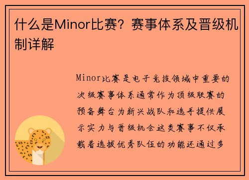 什么是Minor比赛？赛事体系及晋级机制详解